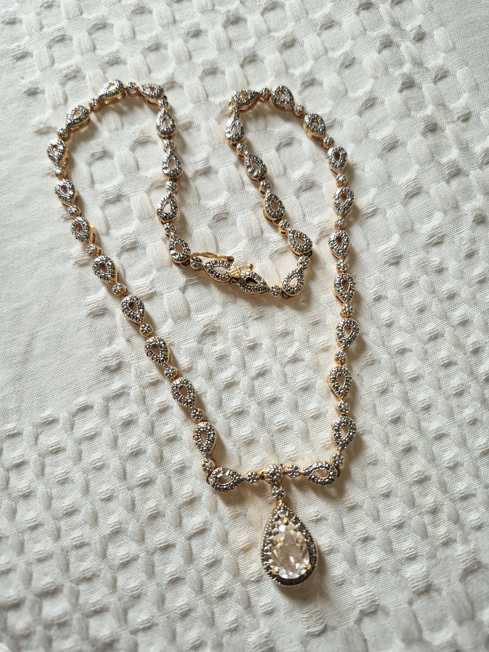 Vintage Gold Vermeil Teardrop Crystal Necklace - Picture 5 of 9